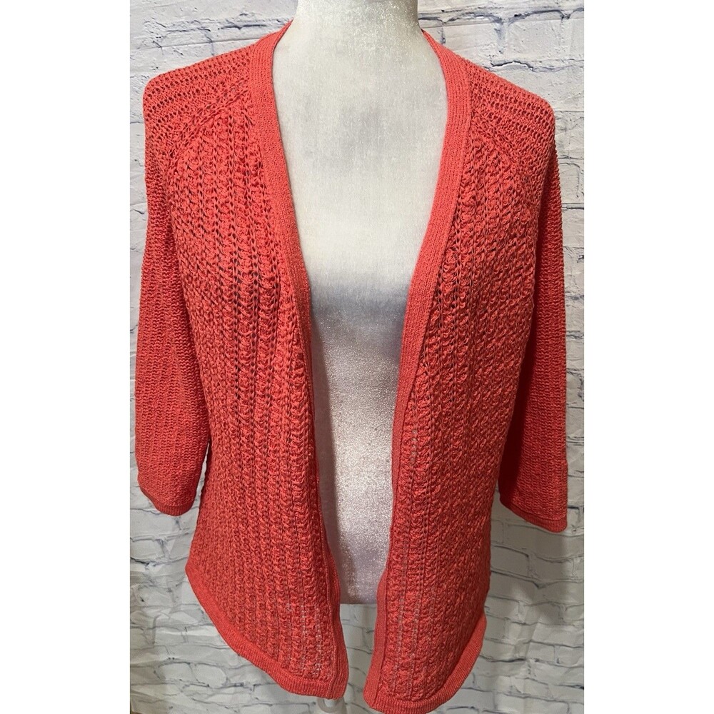 Coldwater Creek Women Cotton Blend Cardigan Sweater Coral Knit Medium 10/12